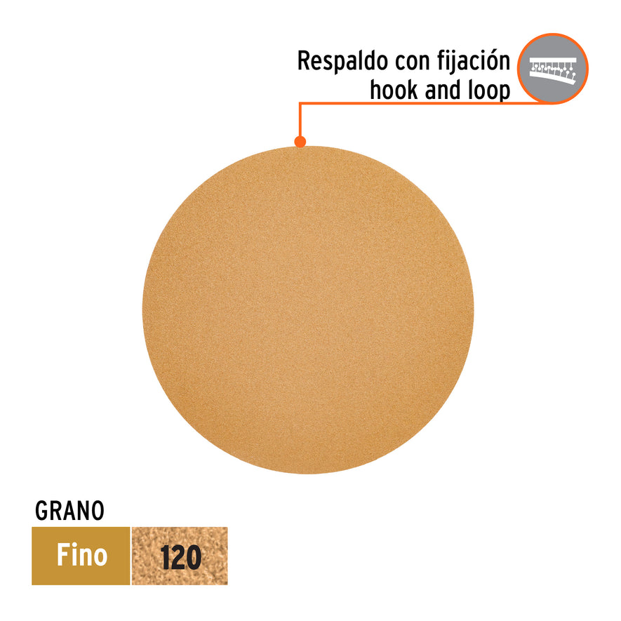 Caja 5 discos de lija p/madera 6' grano 120, velcro, s/perf. Caja con 5, 103411