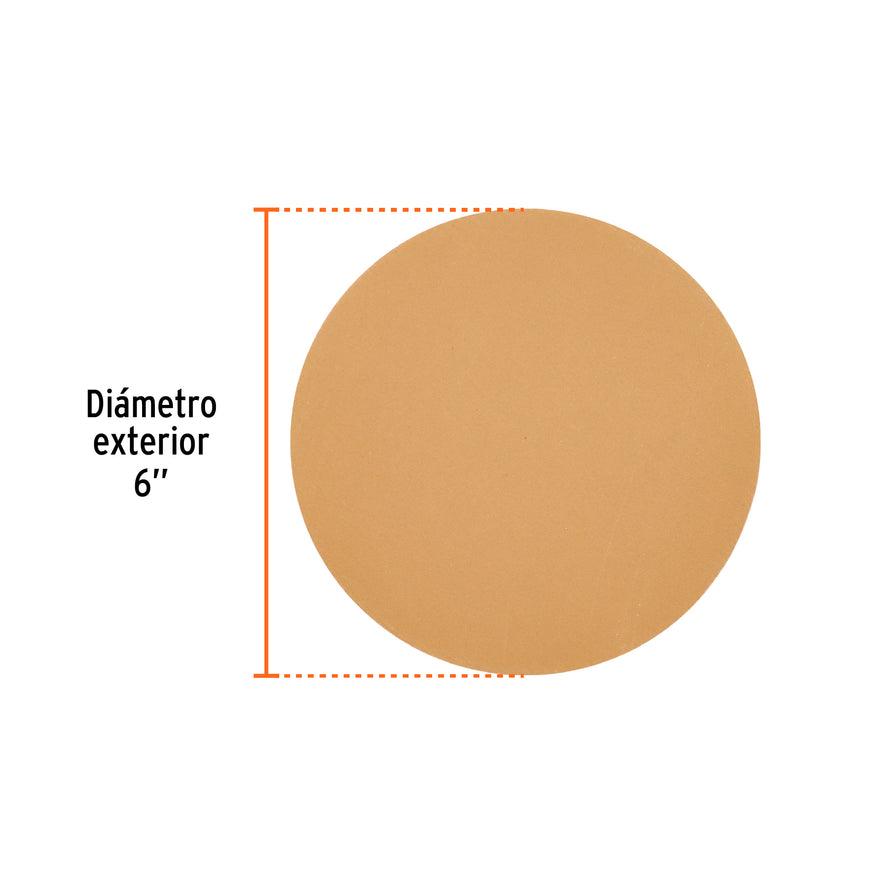 Caja 5 discos de lija p/madera 6' grano 220, velcro, s/perf. Caja con 5, 103414