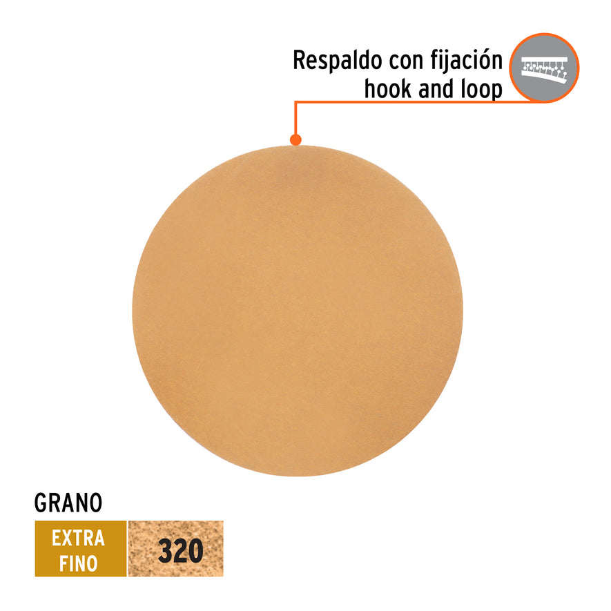 Caja 5 discos de lija p/madera 6' grano 320, velcro, s/perf. Caja con 5, 103416