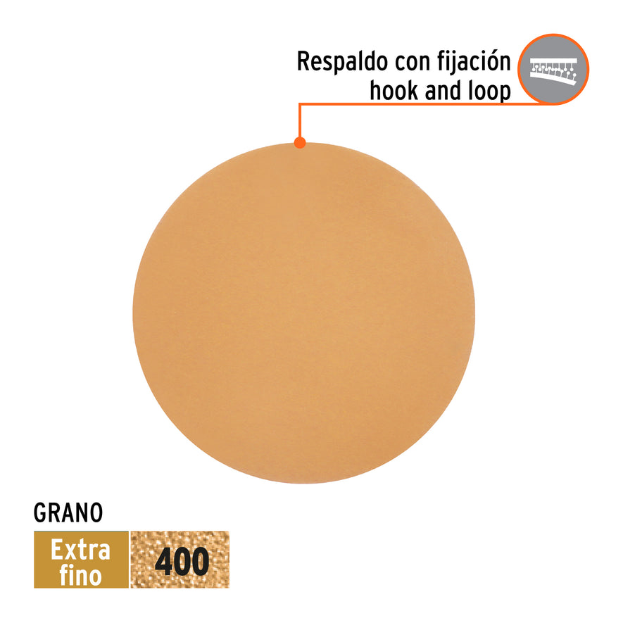 Caja 5 discos de lija p/madera 6' grano 400, velcro, s/perf. Caja con 5, 103417