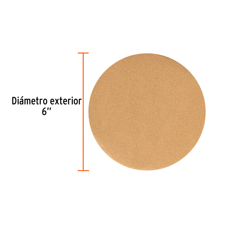 Caja 5 discos de lija p/madera 6' grano 40, velcro, s/perf. Caja con 5, 103407