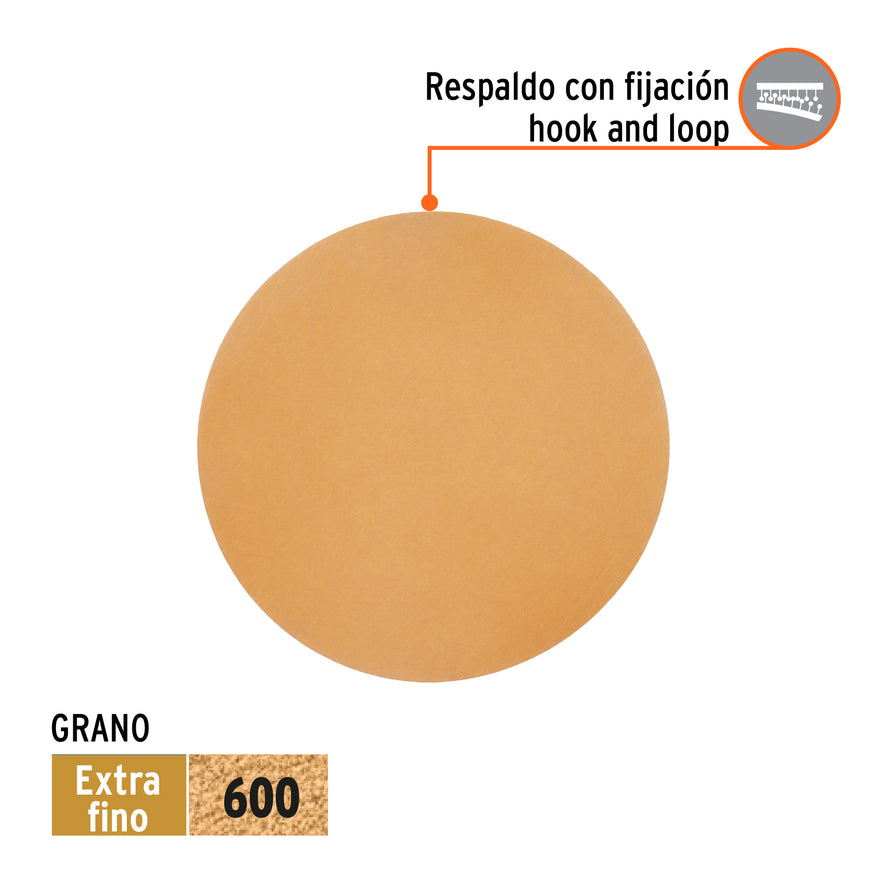 Caja 5 discos de lija p/madera 6' grano 600, velcro, s/perf. Caja con 5, 103418