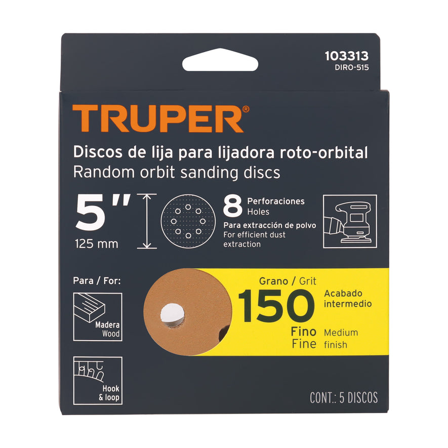 discos de lija 5' grano 150 lijadora roto- orbita Caja con 5, 103313
