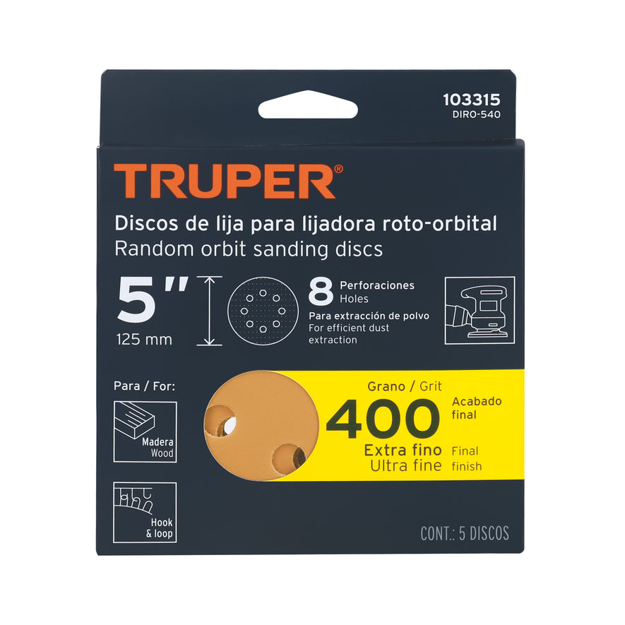 discos de lija 5' grano 400 lijadora roto- orbita Caja con 5, 103315