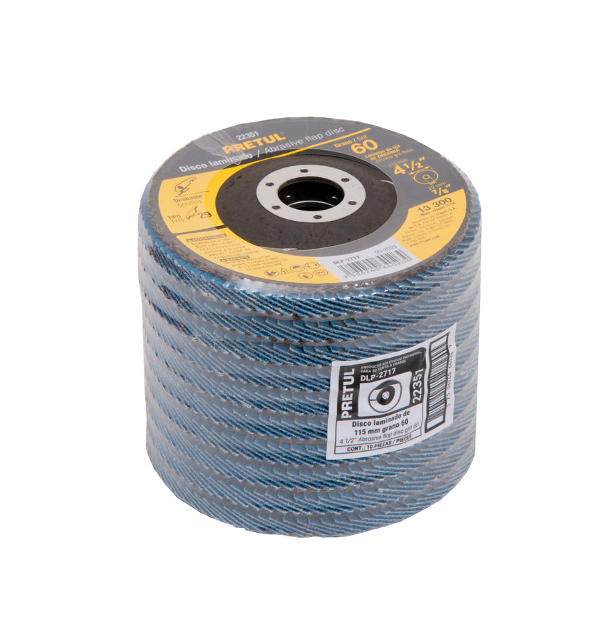 Disco 4-1/2' laminado grano 60 centro 7/8', Pretul Caja con 10, 22351