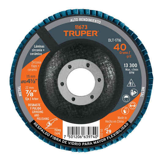 Disco 4-1/2' laminado grano 120 centro 7/8', Truper Caja con 5, 11675