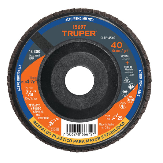 Disco 4-1/2' laminado resp. plástico grano 120 centro 7/8' Caja con 5, 15705