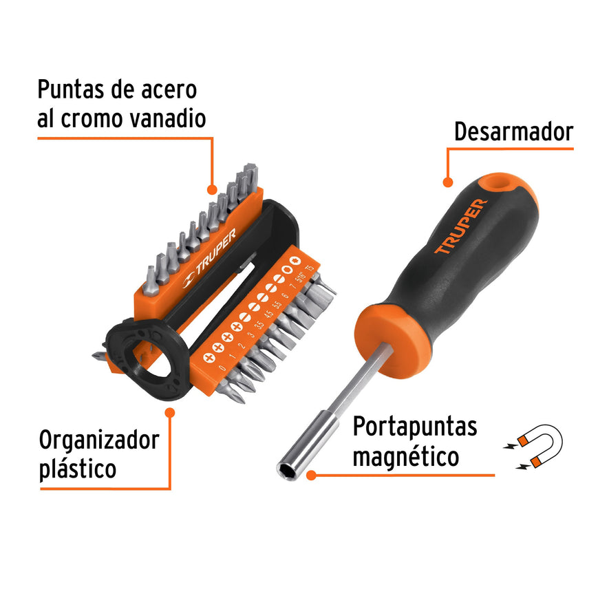 Desarmador multipunta con 33 puntas, Truper Caja con 4, 13595