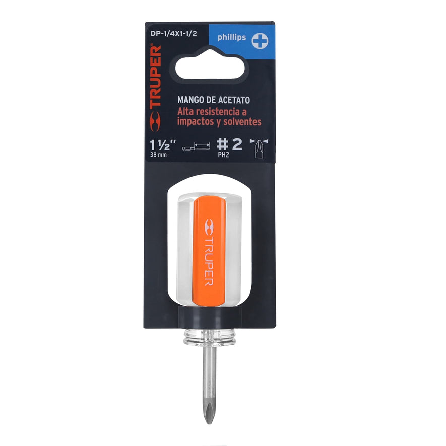 Desarmador de cruz 1/4' x 1-1/2' mango de acetato, Truper Caja con 6, 14071