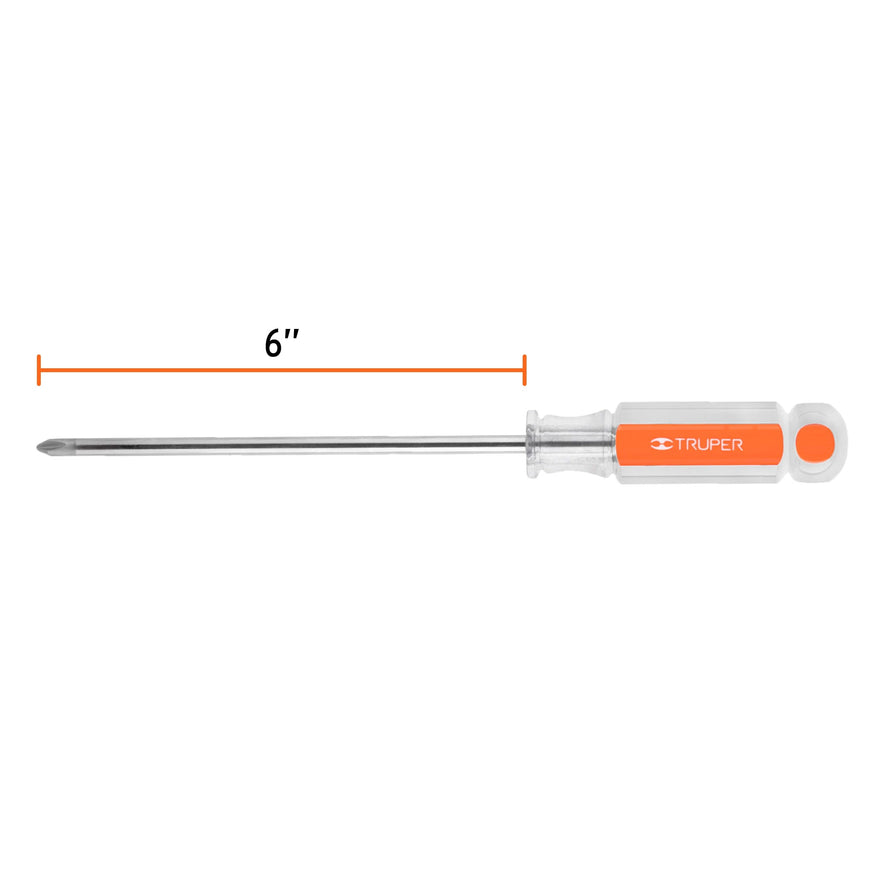 Desarmador de cruz 1/4' x 6' mango de acetato, Truper Caja con 6, 14077