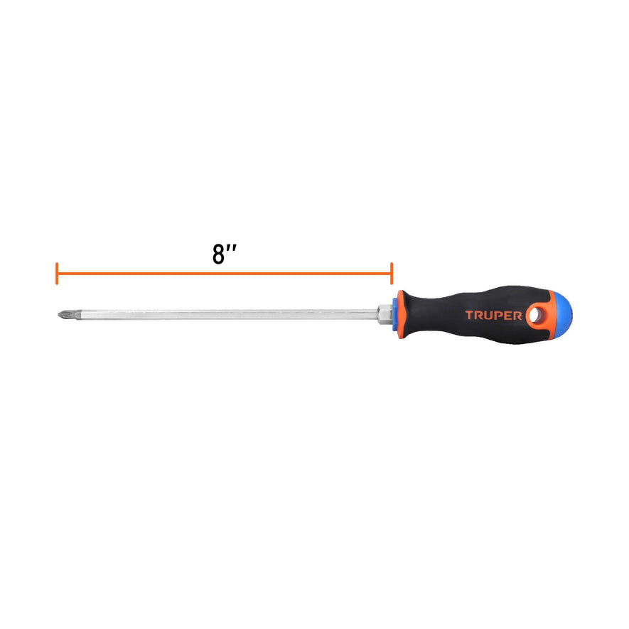 Desarmador de cruz 1/4' x 8' mango Comfort Grip, Truper Caja con 6, 14082