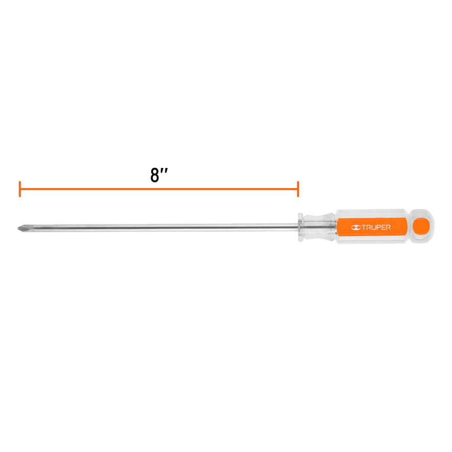 Desarmador de cruz 1/4' x 8' mango de acetato, Truper Caja con 6, 14080