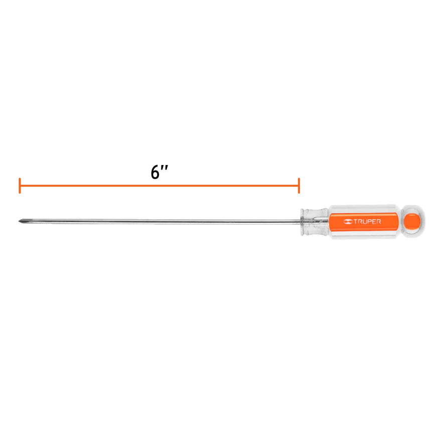 Desarmador de cruz 1/8' x 6' mango de acetato, Truper Caja con 6, 14056