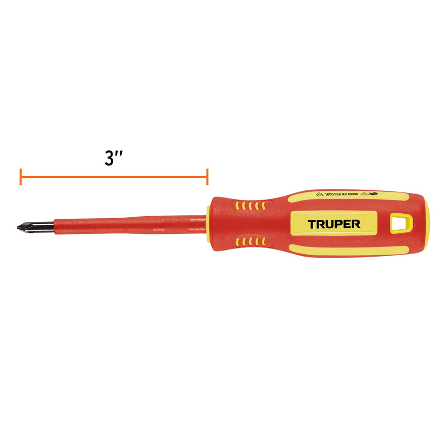 Desarmador dieléctrico de cruz 3/16' x 3', Truper Caja con 6, 102240