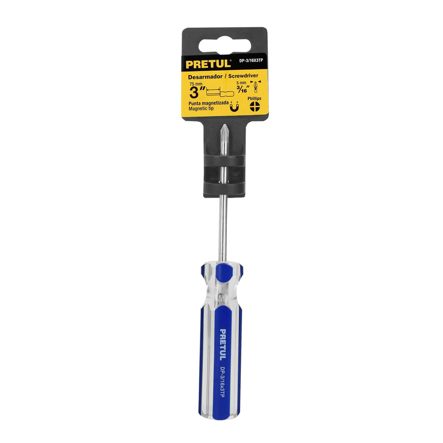 Desarmador de cruz 3/16 x 3' mango de PVC, Pretul Caja con 6, 21471