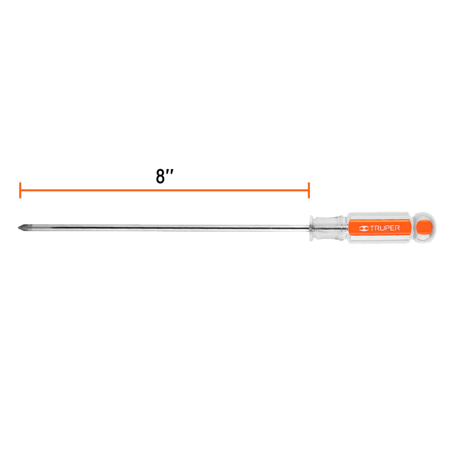 Desarmador de cruz 3/16' x 8' mango de acetato, Truper Caja con 6, 14068