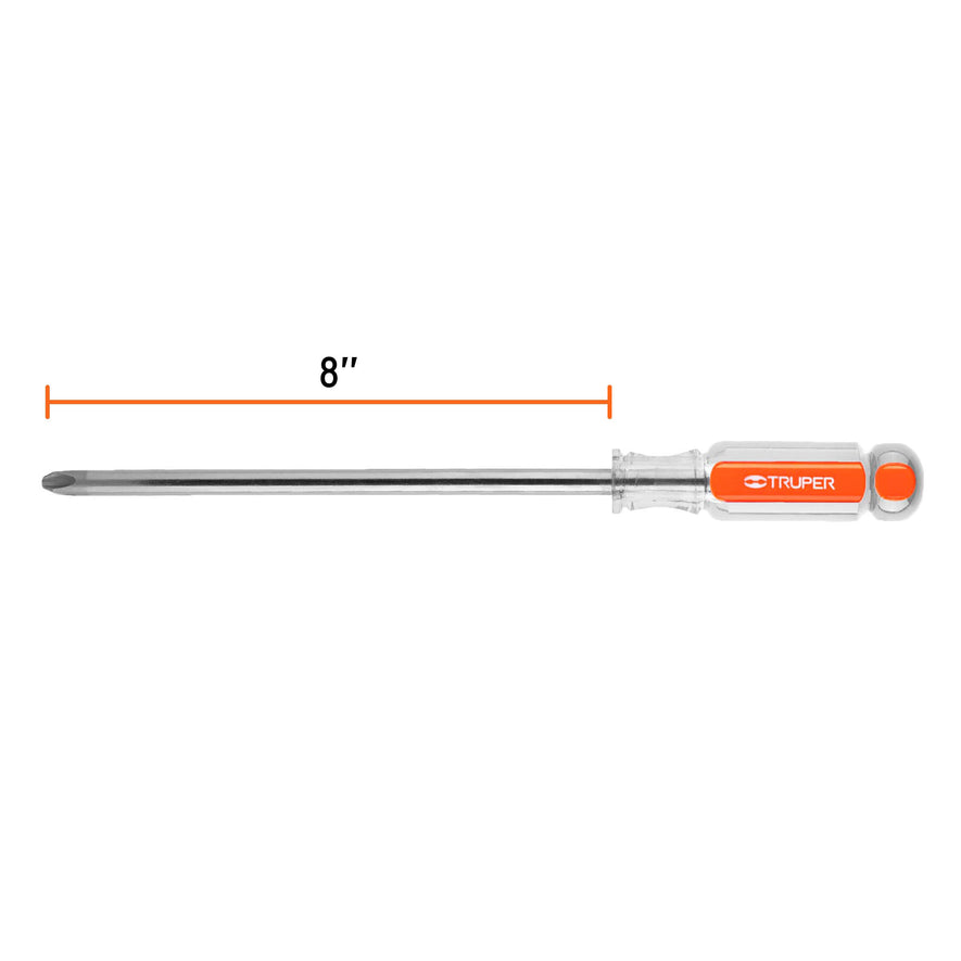 Desarmador de cruz 3/8' x 8' mango de acetato, Truper Caja con 6, 14086