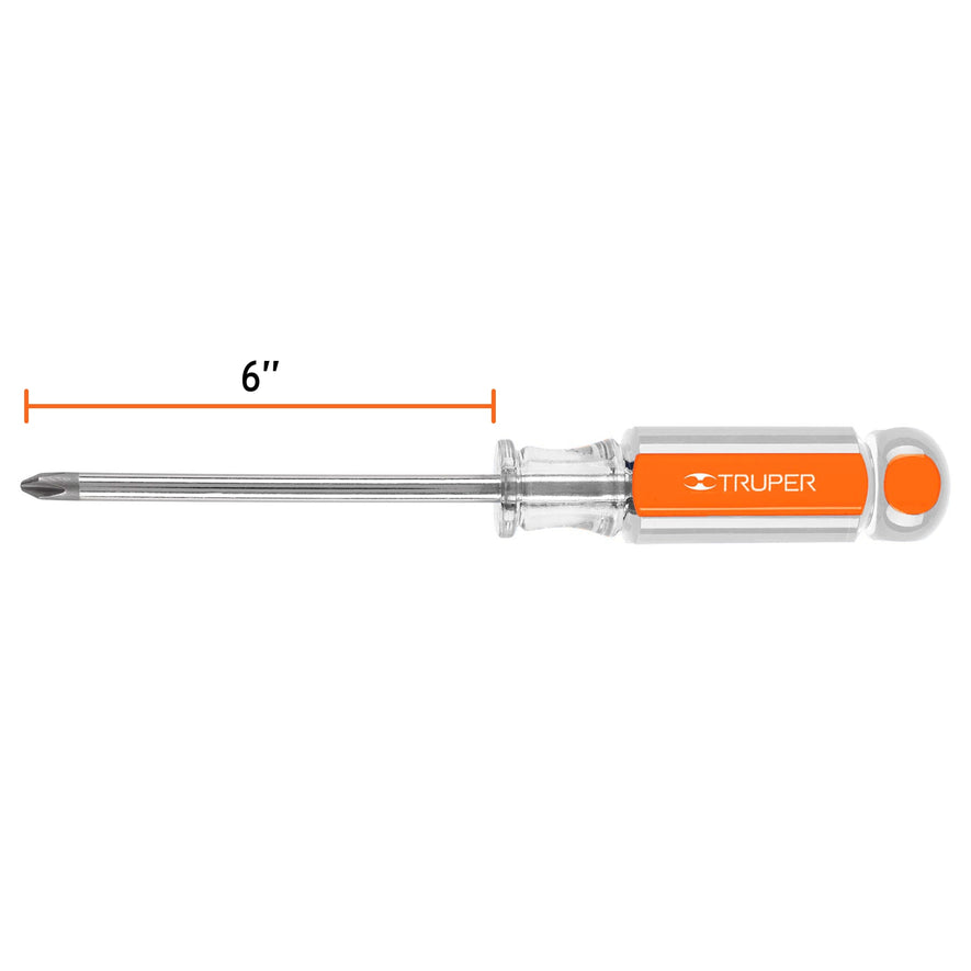 Desarmador de cruz 5/16' x 6' mango de acetato, Truper Caja con 6, 14083