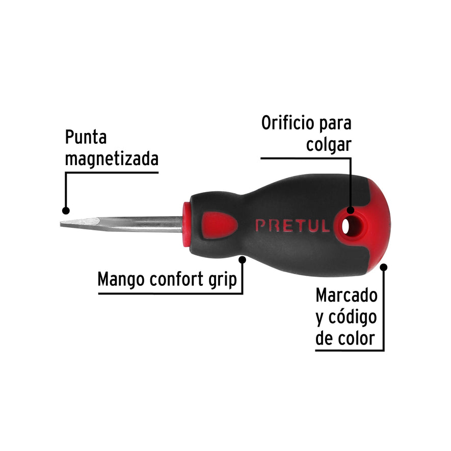 Desarmador plano 1/4' x 1-1/2'mango Comfort Grip, Pretul Caja con 6, 21483