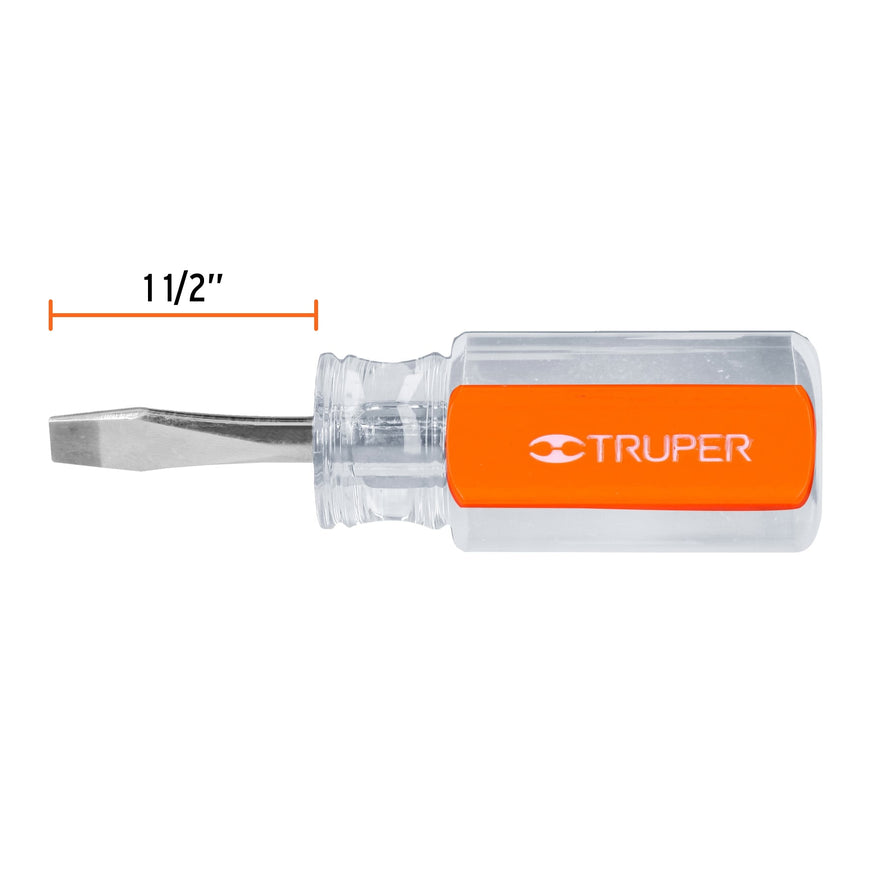 Desarmador plano 1/4' x 1-1/2' mango de acetato, Truper Caja con 6, 13993