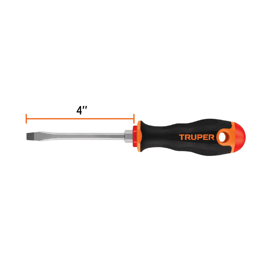 Desarmador plano 1/4' x 4' mango Comfort Grip, Truper Caja con 6, 13998