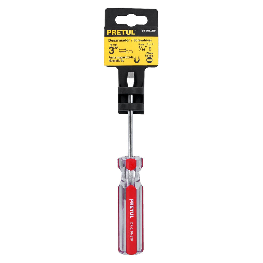 Desarmador plano 3/16 x 3' mango de PVC, Pretul Caja con 6, 21456