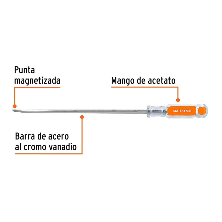 Desarmador plano 5/16' x 10' mango de acetato, Truper Caja con 6, 14005