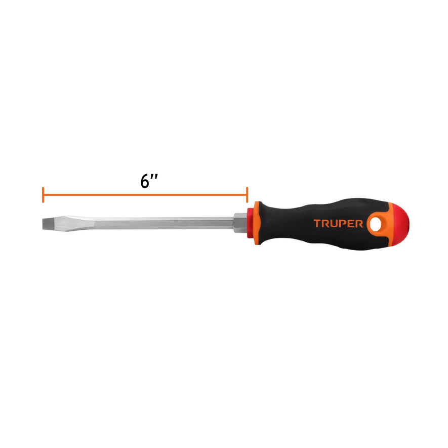 Desarmador plano 5/16' x 6' mango Comfort Grip, Truper Caja con 6, 14006