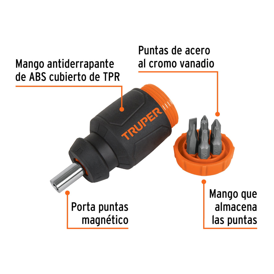 Desarmador tipo trompo con 7 puntas, Truper Caja con 6, 10751