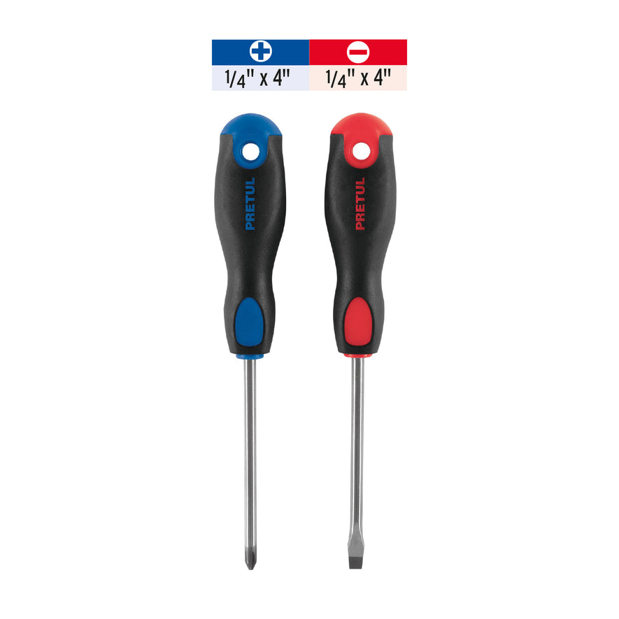 Dúo de desarmadores 1/4' x 4' mango Comfort Grip, Pretul Caja con 6, 20215