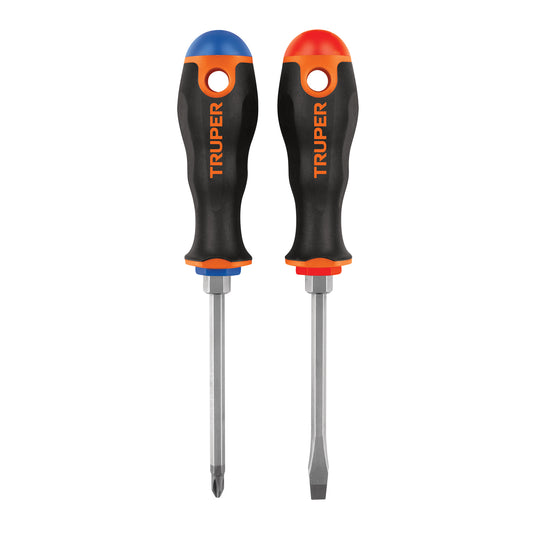 Dúo de desarmadores 1/4' x 4' mango Comfort Grip, Truper Caja con 6, 19622