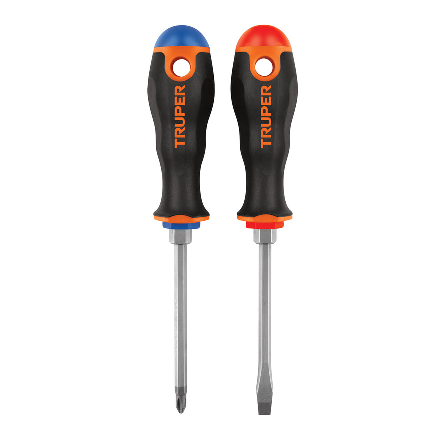 Dúo de desarmadores 1/4' x 4' mango Comfort Grip, Truper Caja con 6, 19622