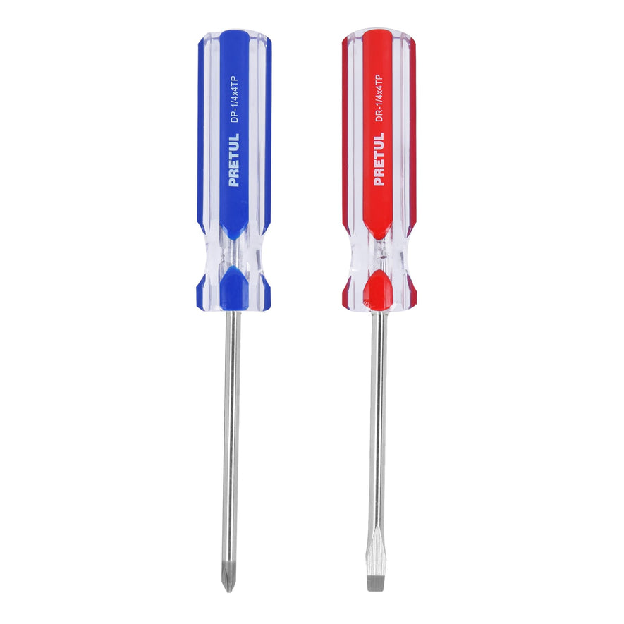 Dúo de desarmadores 1/4 x 4' mango de PVC, Pretul Caja con 6, 20210