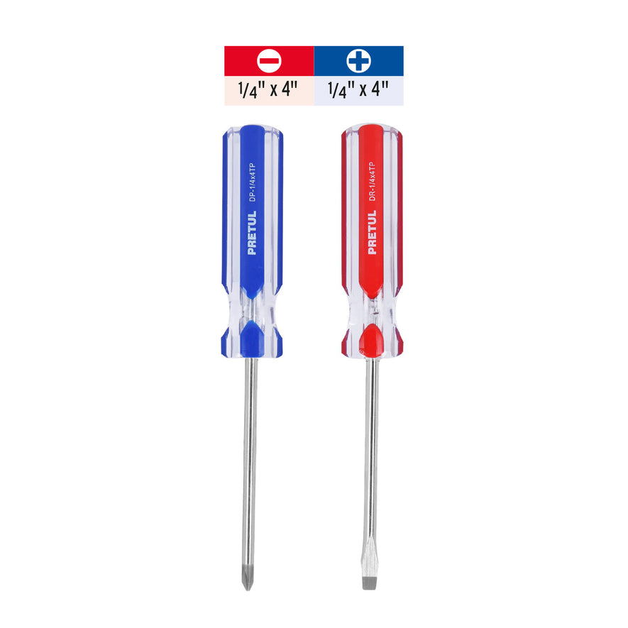 Dúo de desarmadores 1/4 x 4' mango de PVC, Pretul Caja con 6, 20210
