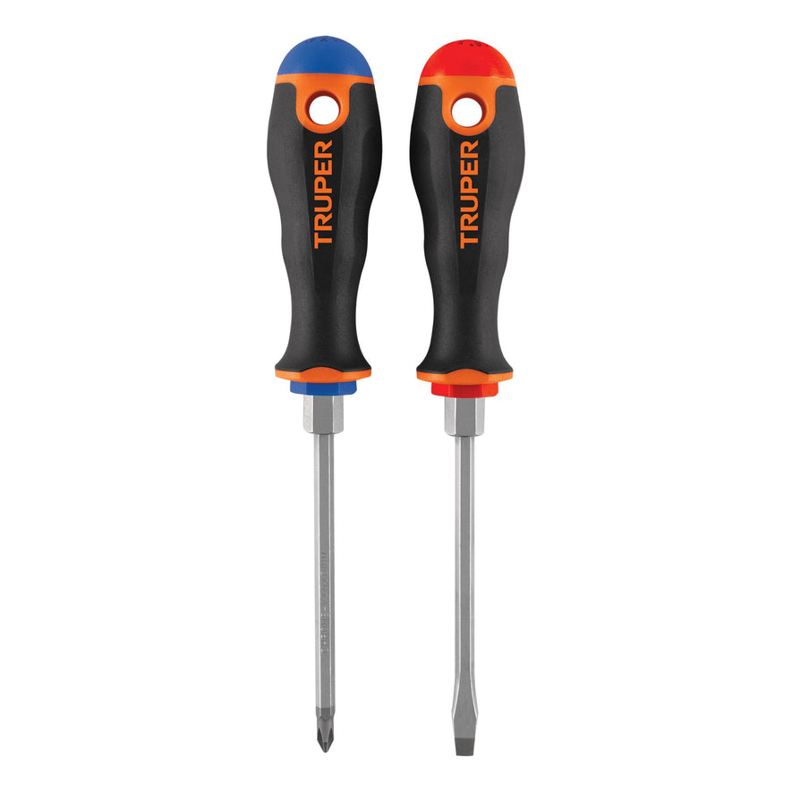 Dúo de desarmadores 3/16' x 4' mango Comfort Grip, Truper Caja con 6, 19623