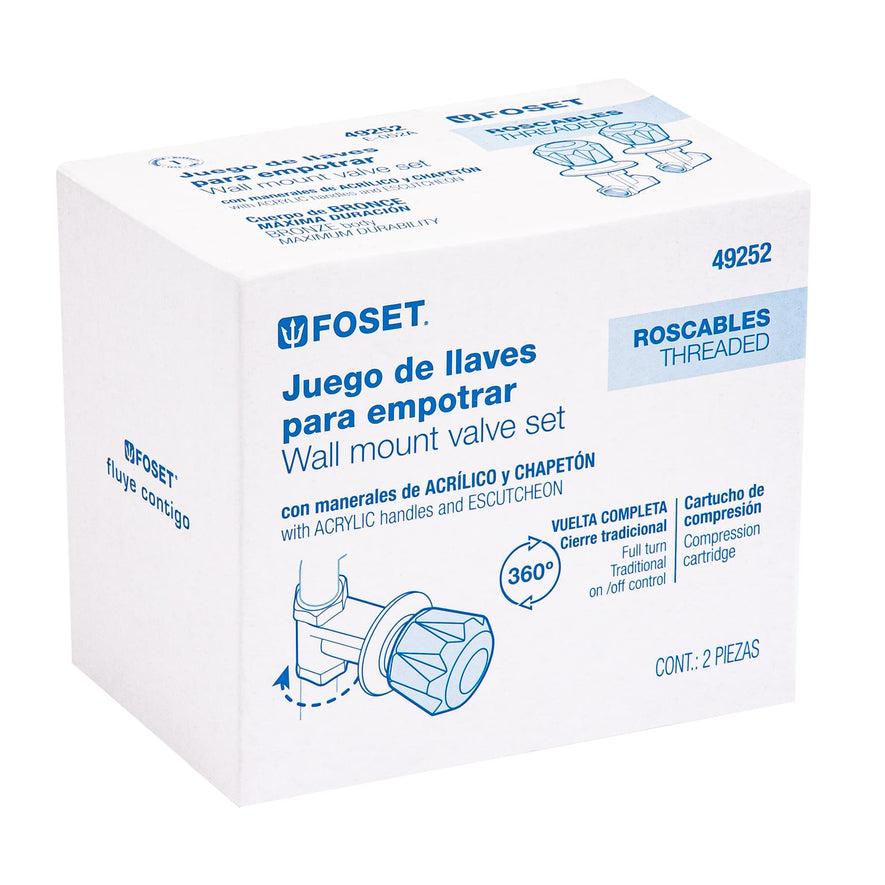 Juego llaves empotrar roscables, maneral acrílico, Foset, 49252
