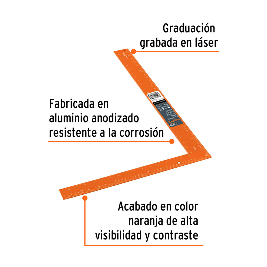 Escuadra 16'x24' de aluminio color naranja para cantero Caja con 6, 101386