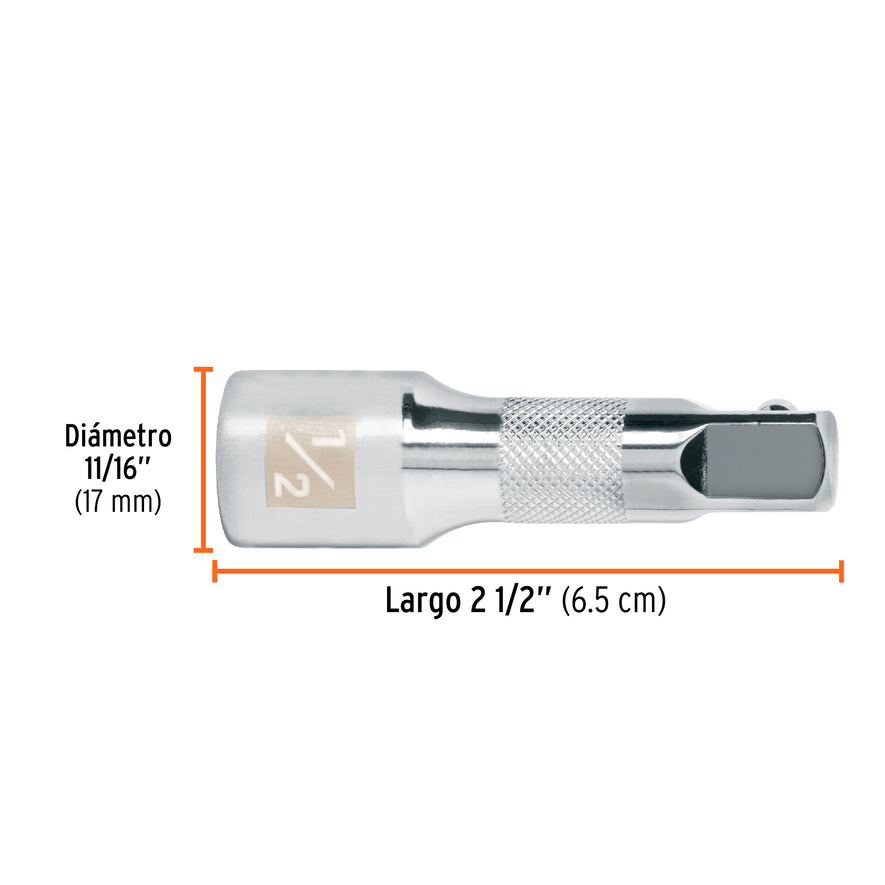 Extensión cuadro 1/2' para matraca, largo 2-1/2', Truper Caja con 6, 13414