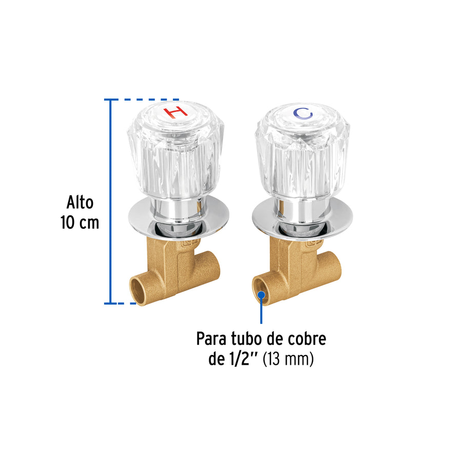 Juego llaves empotrar soldables, maneral acrílico, Foset, 49250