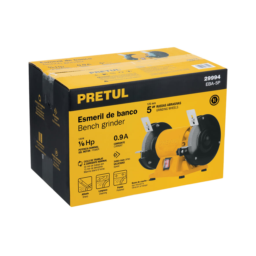 Esmeril de banco de 5' de 1/6 HP (120 W), Pretul, 29994