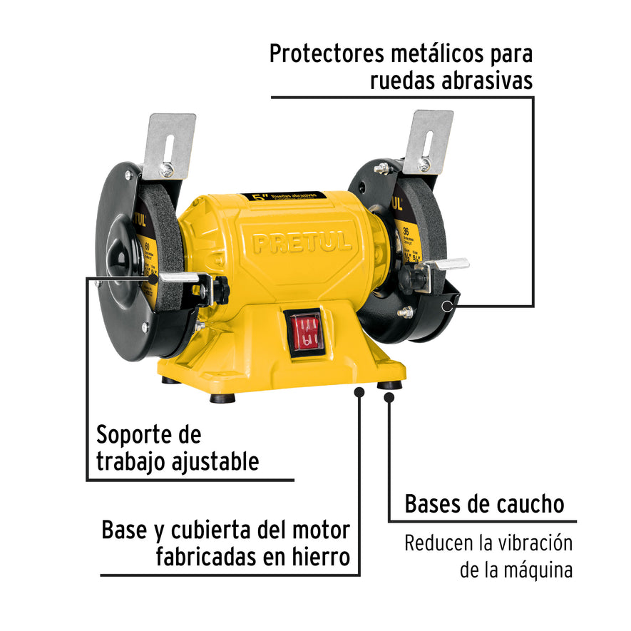 Esmeril de banco de 5' de 1/6 HP (120 W), Pretul, 29994