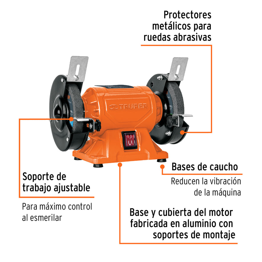 Esmeril de banco de 5' de 1/4 HP (185 W), Truper, 12784