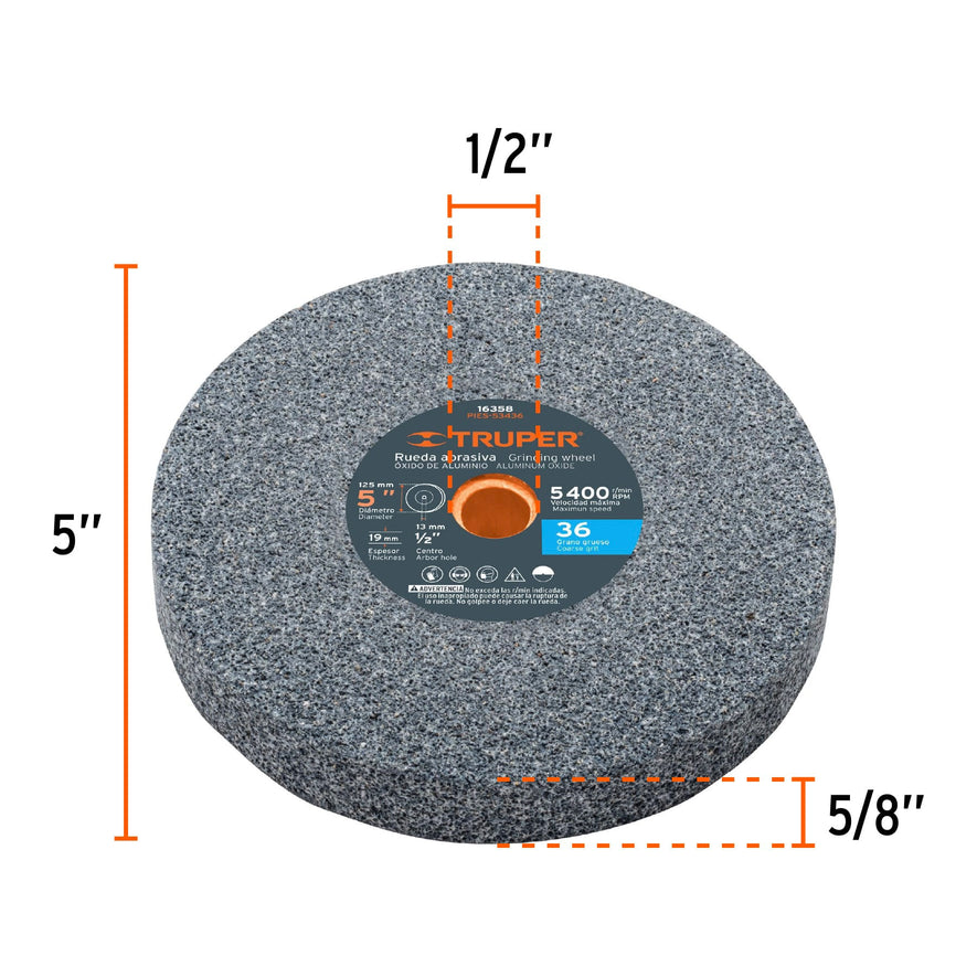 Esmeril de banco de 5' de 1/4 HP (185 W), Truper, 12784