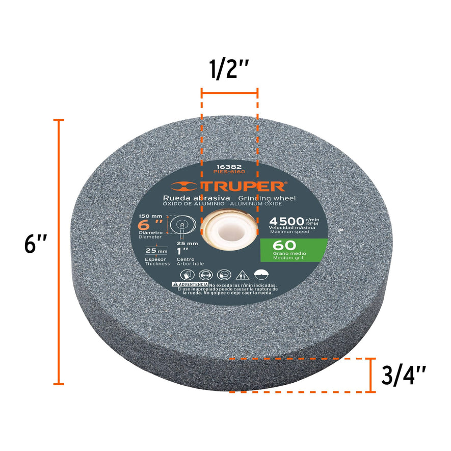 Esmeril de banco de 6' de 1/2 HP (370 W), Truper, 12785