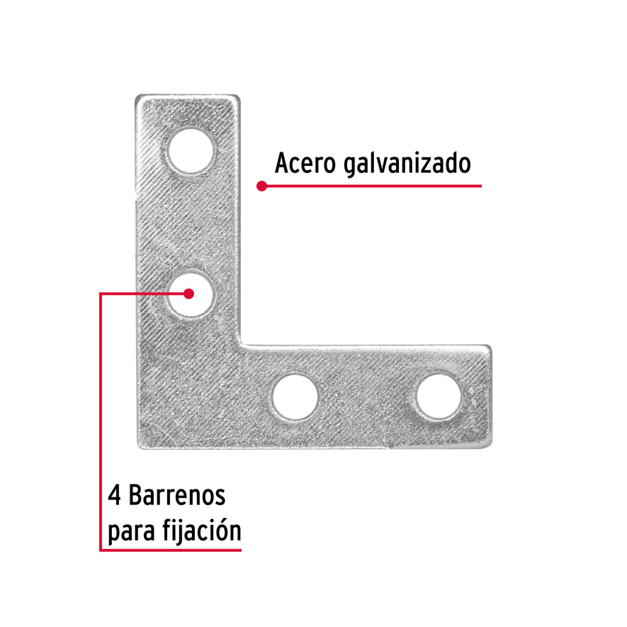 Bolsa c/24 escuadras planas cantoneras 1-1/2'x1-1/2', Fiero Caja con 6, 41038
