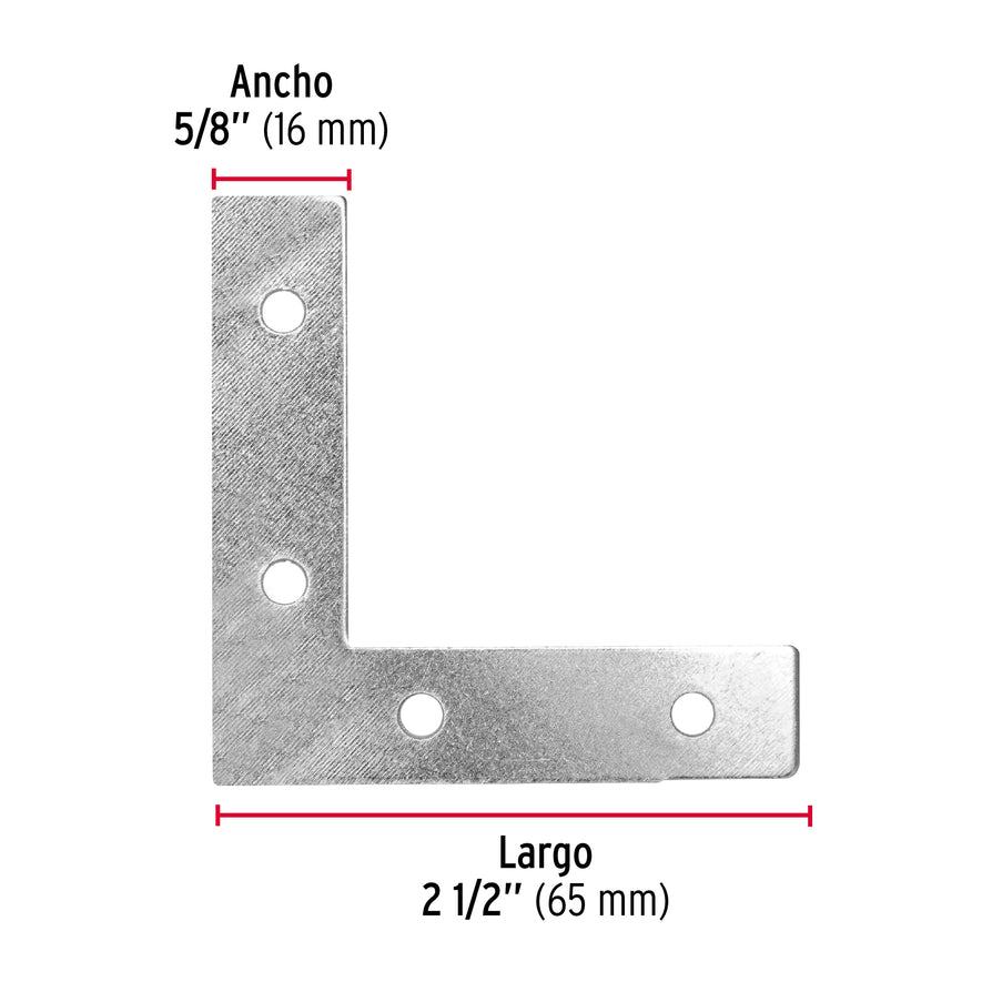 Bolsa c/24 escuadras planas cantoneras 2-1/2'x2-1/2', Fiero Caja con 6, 41040