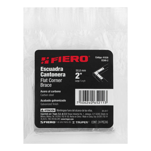 Bolsa c/24 escuadras planas cantoneras 2' x 2', Fiero Caja con 6, 41039