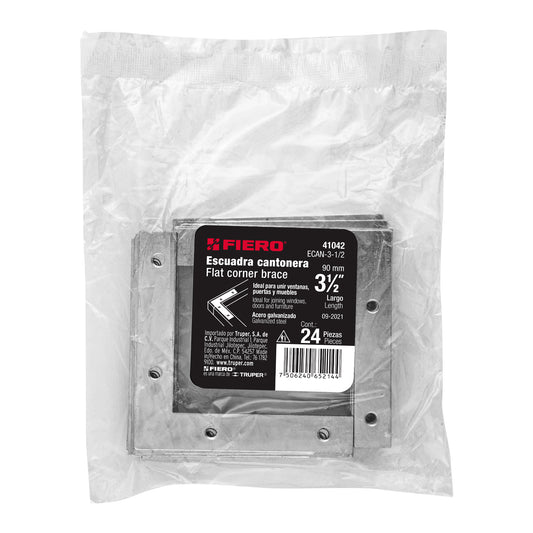 Bolsa c/24 escuadras planas cantoneras 3-1/2'x3-1/2', Fiero Caja con 6, 41042