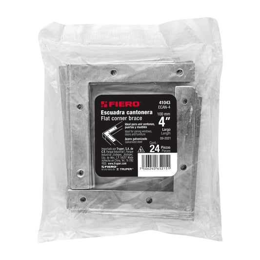 Bolsa c/24 escuadras planas cantoneras 4' x 4', Fiero Caja con 6, 41043