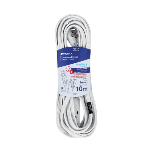 Extensión doméstica aterrizada 10 m blanca con clavija plana Caja con 6, 49573